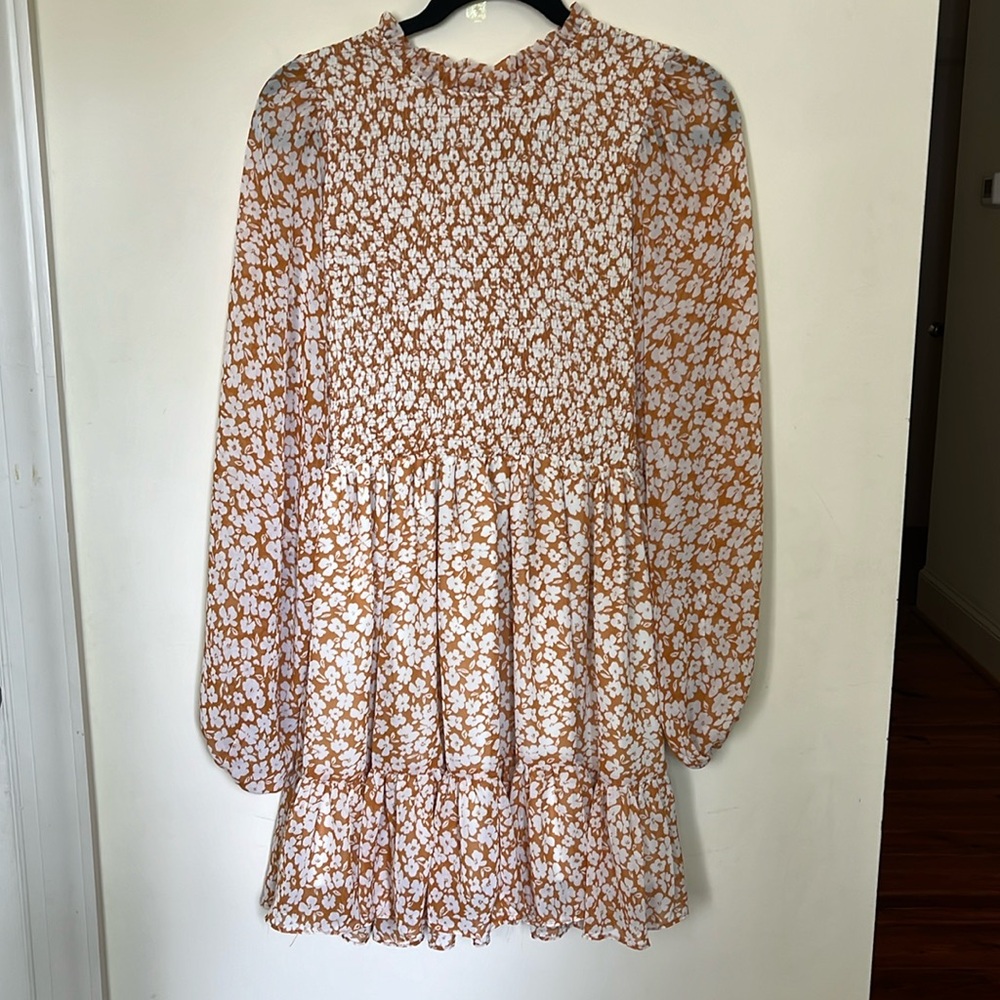Light brunt orange dress with cream flowers
